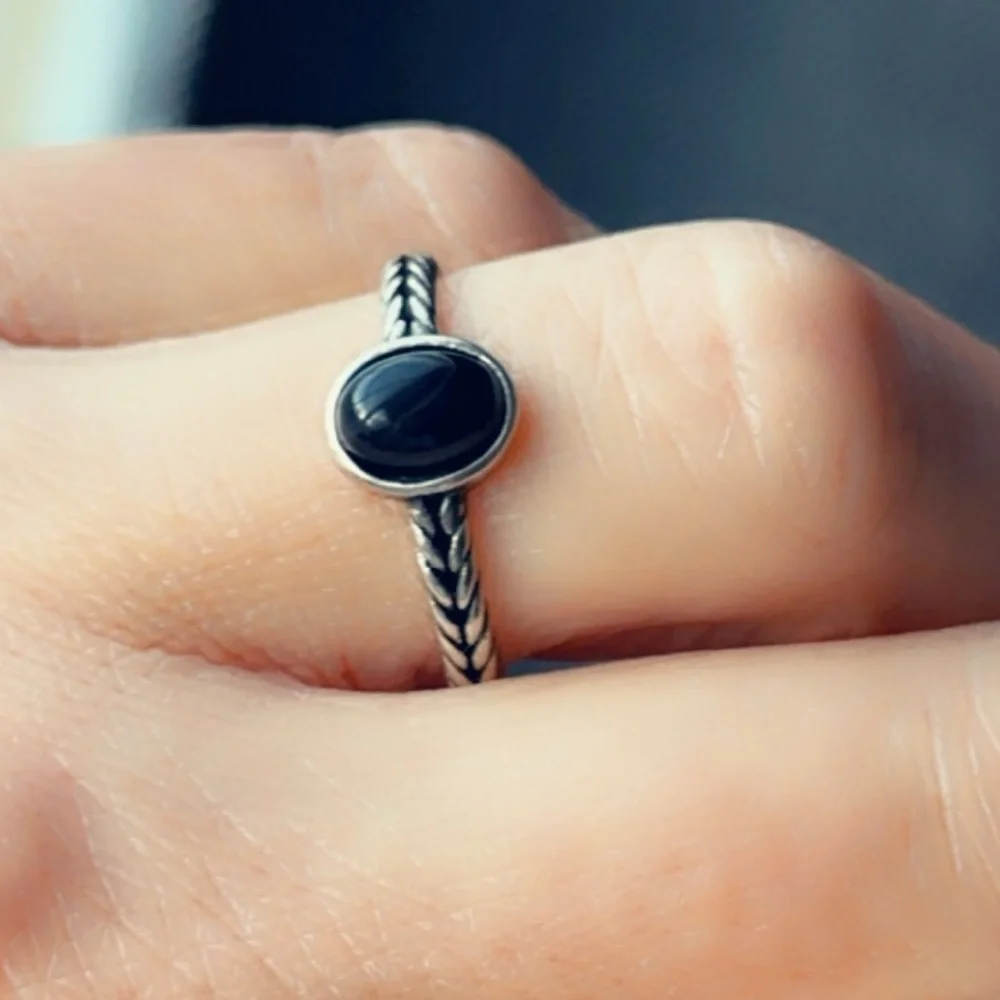 Sterling Silver Braided Onyx Ring